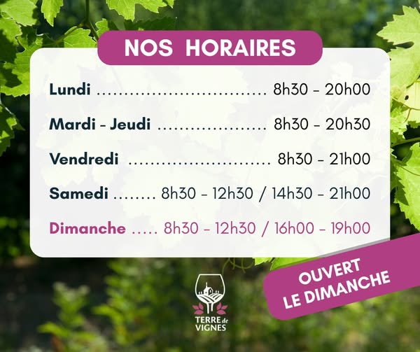 horaires ouverture Terre de vignes Nouméa
