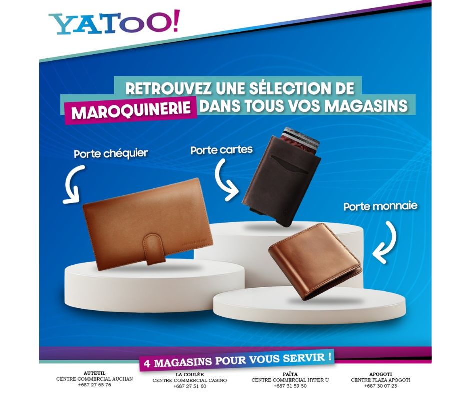 Petits articles de maroquinerie en vente chez Yatoo NC, partenaire Chèque Cadeau Calédonien